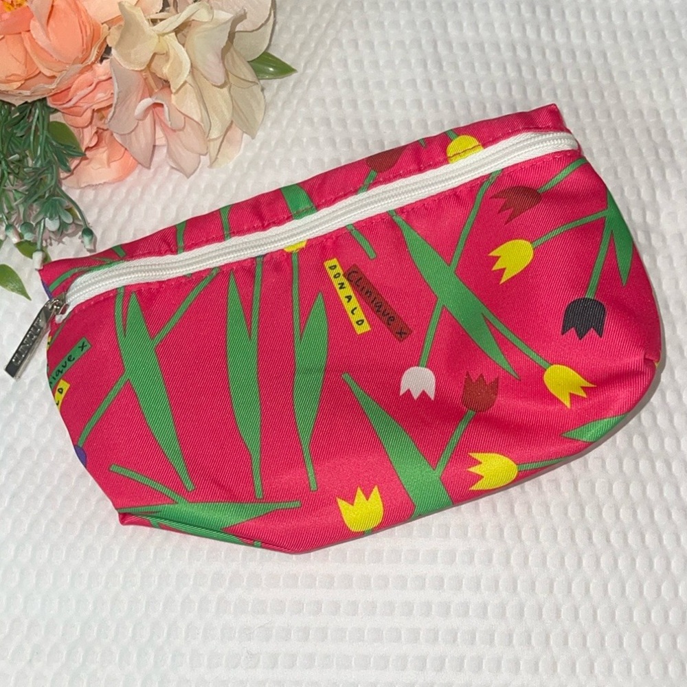Clinique Pink Zippered Tulip Donald Robertson Makeup Cosmetic Bag